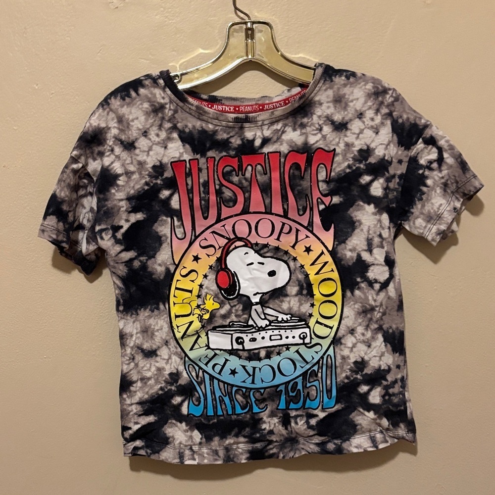 Justice Black and White Tie-Dye Snoopy T-Shirt
